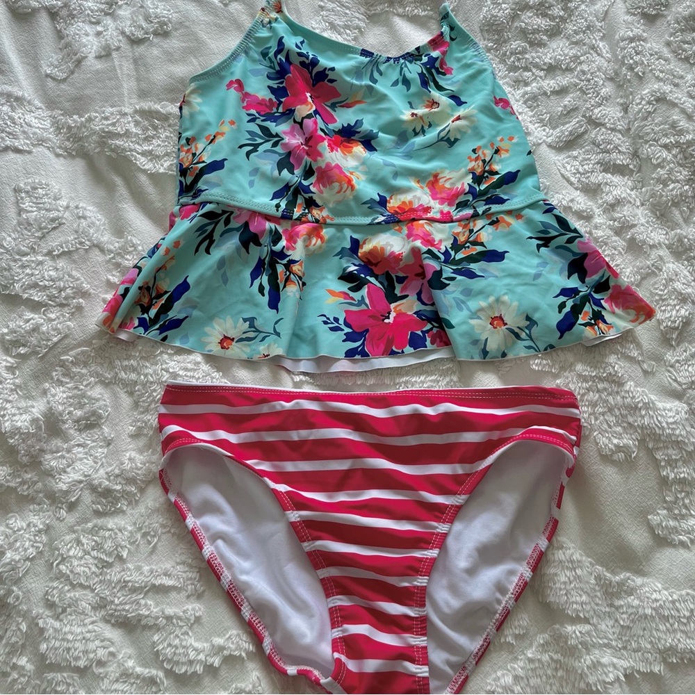Floral and Striped Kids Bikini Set